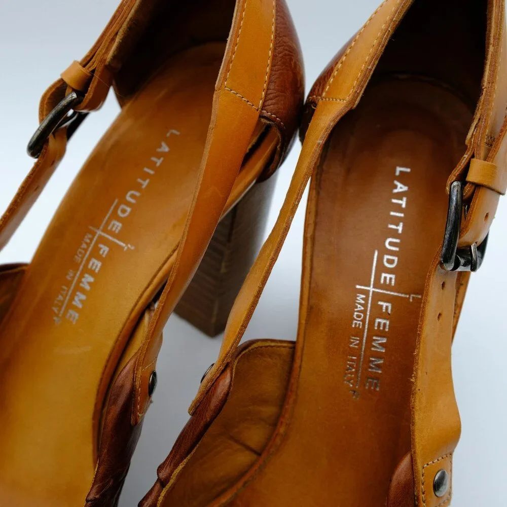 Latitude | Femme Italian leather brown buckle block heel pumps - 38 - Picture 2 of 5
